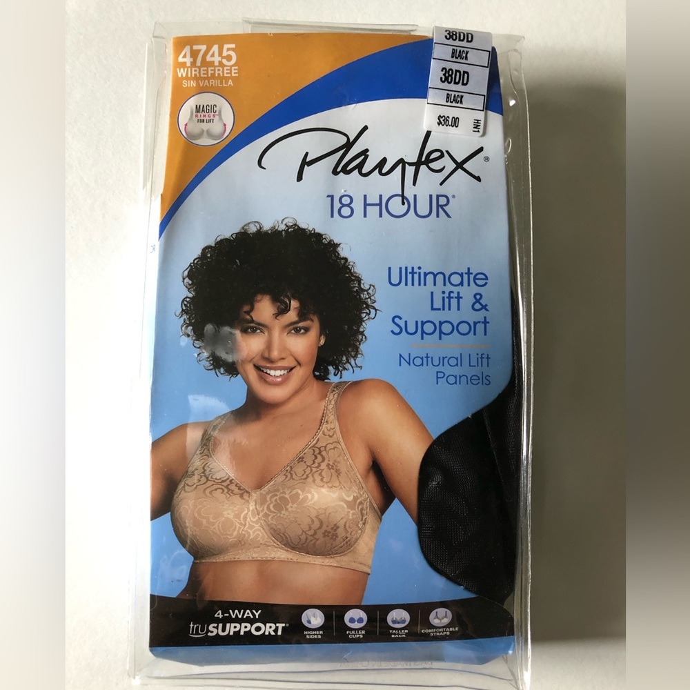 Playtex 18 Hour Bra, Black, Size 38DD New with Tags